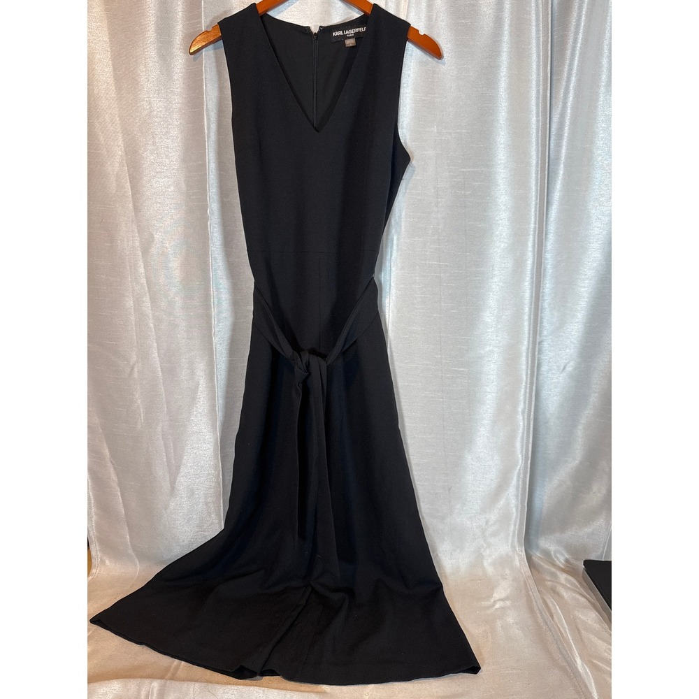 Karl Lagerfeld Paris‎ Black Sleeveless Belted Wide Leg Jumpsuit size 8